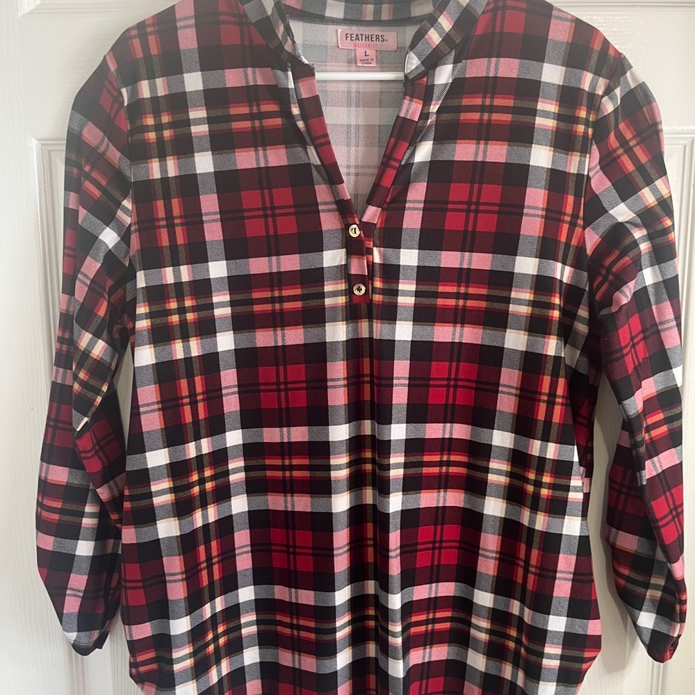 Feathers Checkered Pink and Gray Blouse